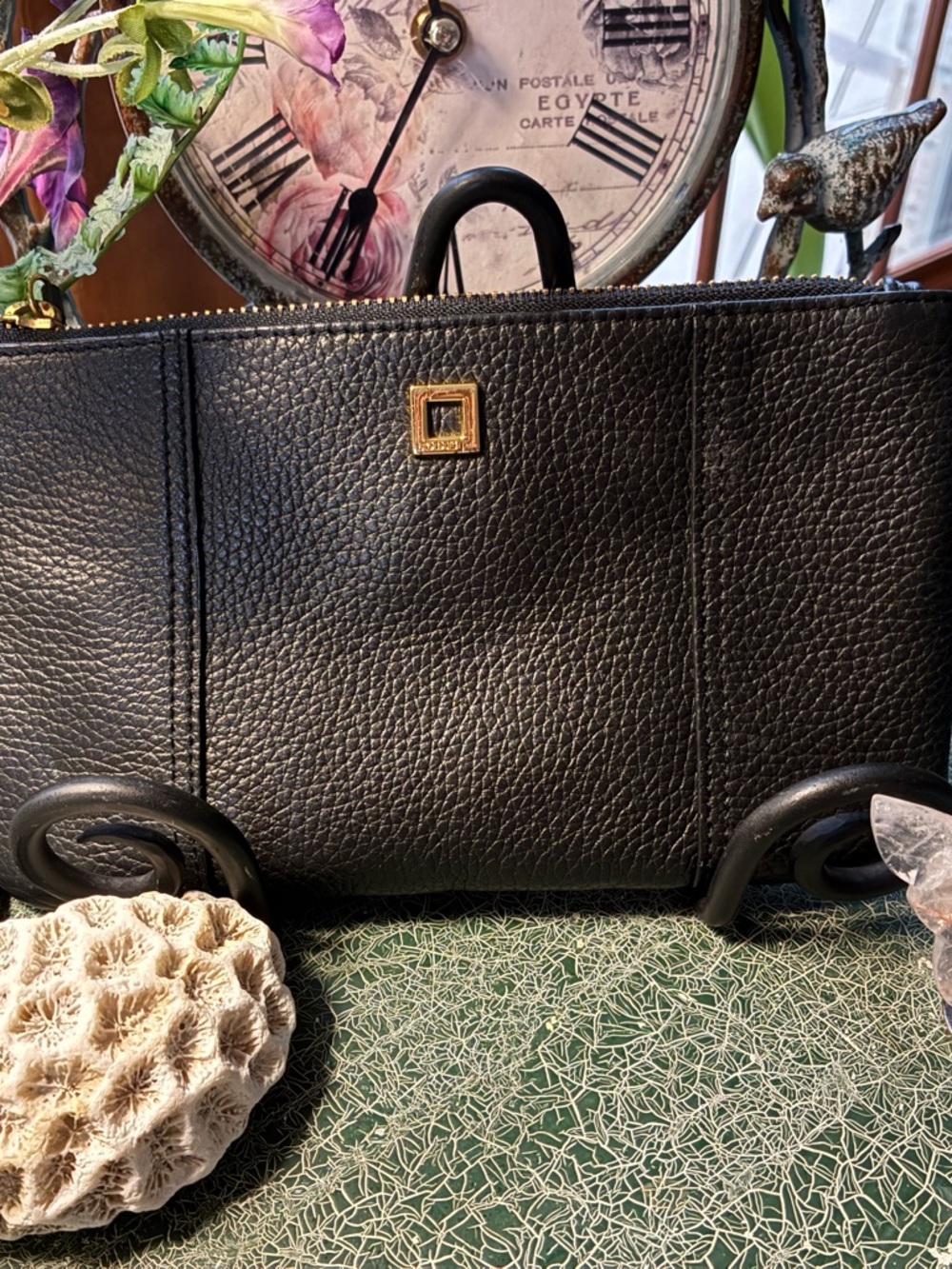 Lodi’s Black Pebbled Leather Women's Tote with Gold Accent